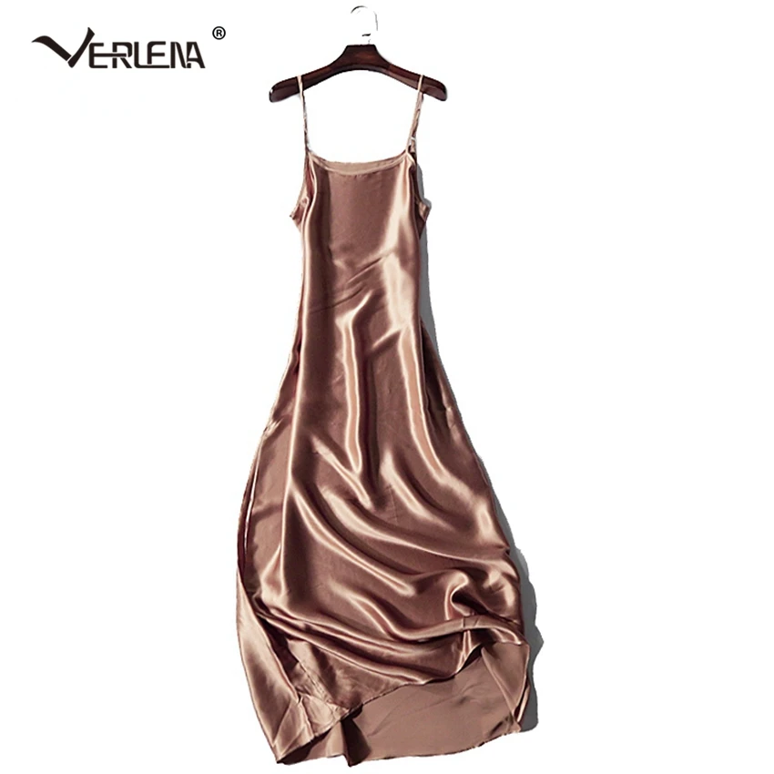 Женская летняя длинная шелковая рубашка Verlena 2019 крутая 100% Толстая ночная черная