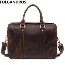Brand Men Briefcase Designer Genuine Leather Computer Shoulder Bag Vintage Business Document Tote Real Cowhide Bolsa Laptop Bags