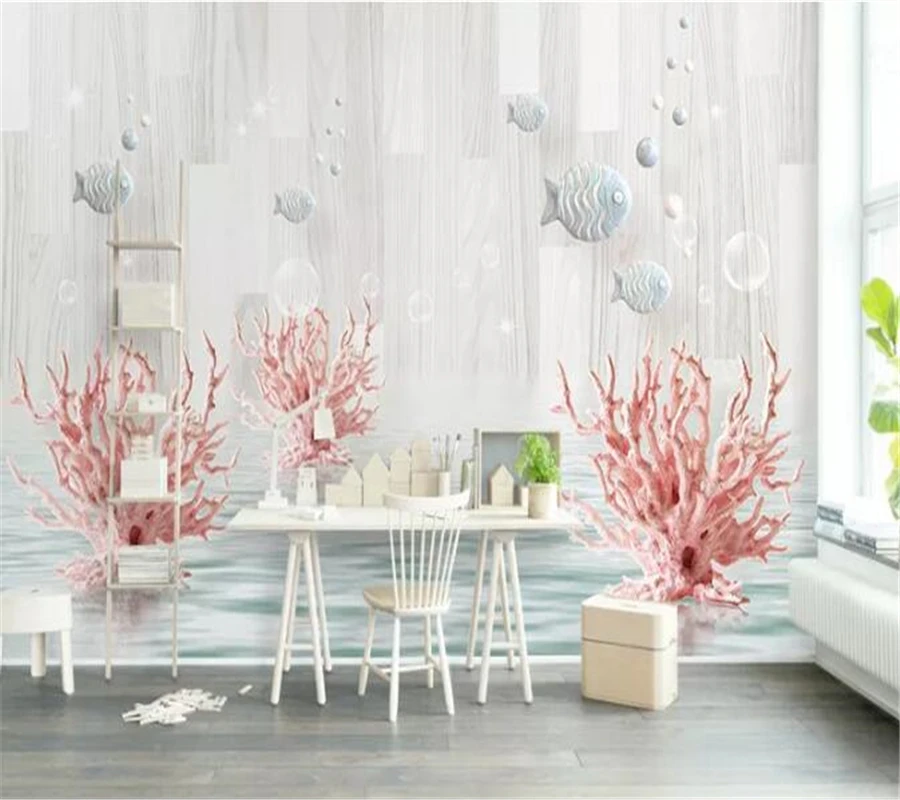 

beibehang Custom wallpaper papel de parede Creative coral swim fish bubble water pattern Mediterranean 3d TV background wall