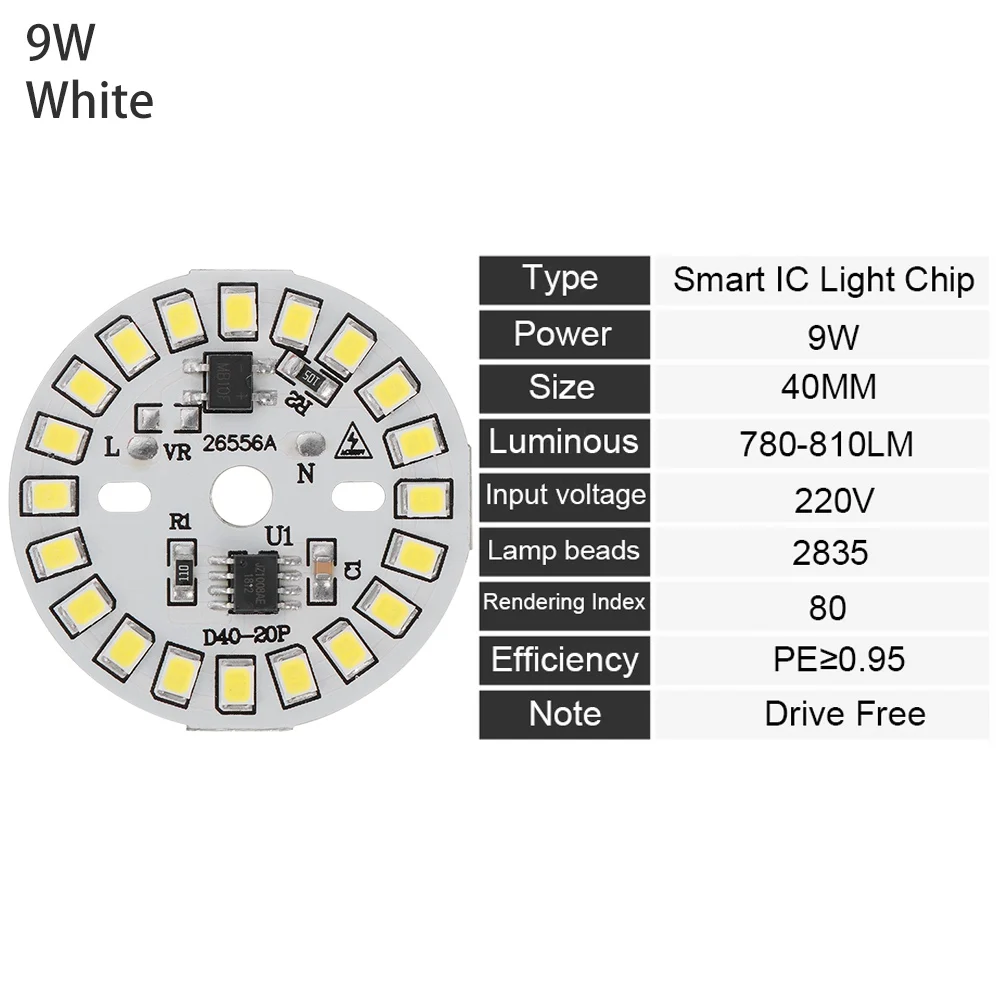 DIY, 15 Вт, 12 Вт, 9 Вт, 7 Вт, 5 Вт, 3 Вт, светильник-чип, теплый белый светодиодный светильник, ac220в, вход Smart IC, светодиодный светильник для лампы SMD - Испускаемый цвет: 9W   white