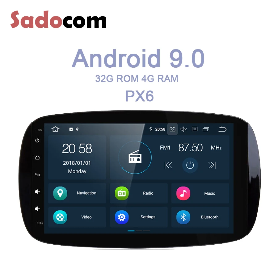 Excellent 9“PX6 1 din Android 9.0 6 Core 64GB ROM 4GB RAM Car DVD player autoradio GPS Map mulimedia wifi For Benz Smart Fortwo  2015~2017 0