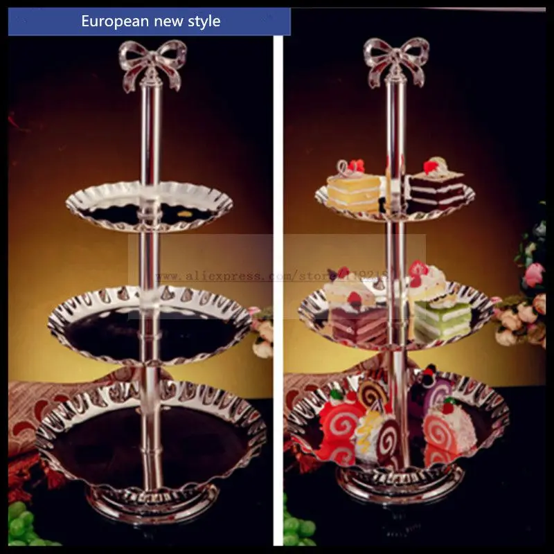 

1 Pcs European silver plated three-layer cake stand wedding birthday snack stand afternoon tea dessert fruit plate