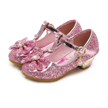 

Girls Princess Shoes Elsa Design New Brand High Heels Sandals Dance Weddings Kids Fashion Butterfly Leather Party Shoes with Bow