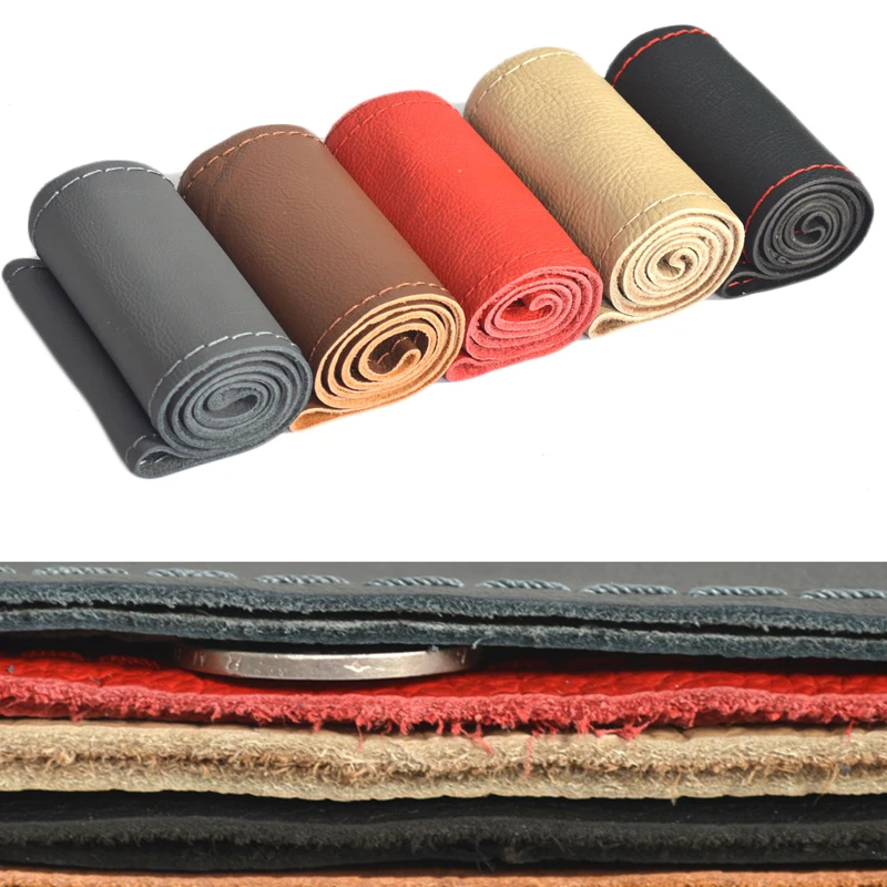 

Ciliken Genuine Leather Car Steering Wheel Cover Universal Anti-slip Soft braid on the handlebar 38 CM DIY Car Accessories case