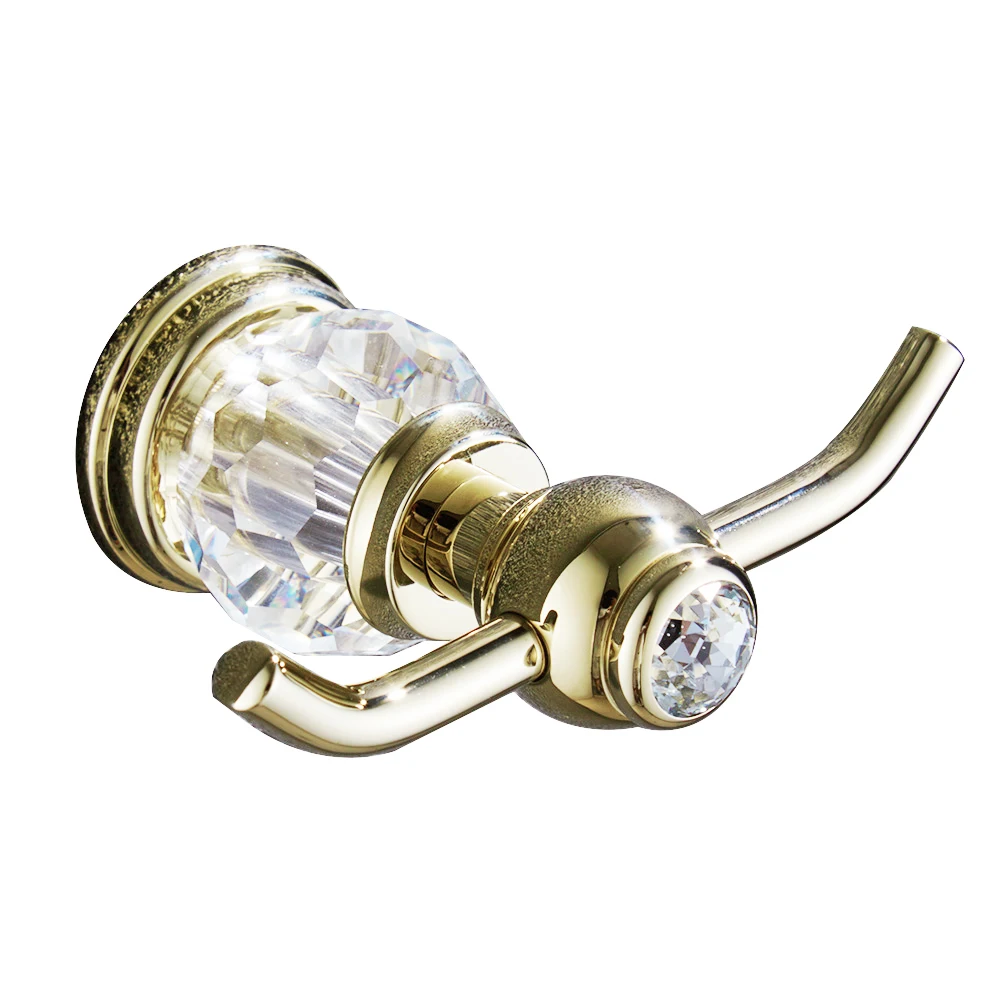 Europe Antique Gold Crystal Robe Hooks Wall Mounted Brass Coat Hooks