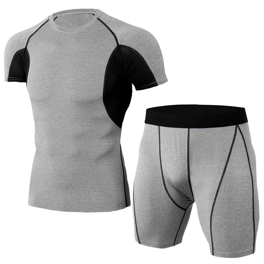 Новые Компрессионные Мужские спортивные костюмы быстросохнущие бегущие наборы мужчин футболка с коротким рукавом+ шорты Joggging спортивный костюм спортивная одежда - Цвет: TK70