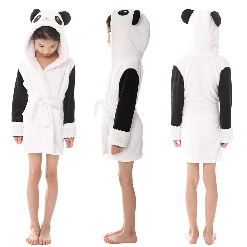 Новинка; банные халаты для маленьких девочек с единорогом; детский балахон с капюшоном; детский фланелевый банный халат; Пижама с рисунком панды; одежда для сна - Цвет: panda