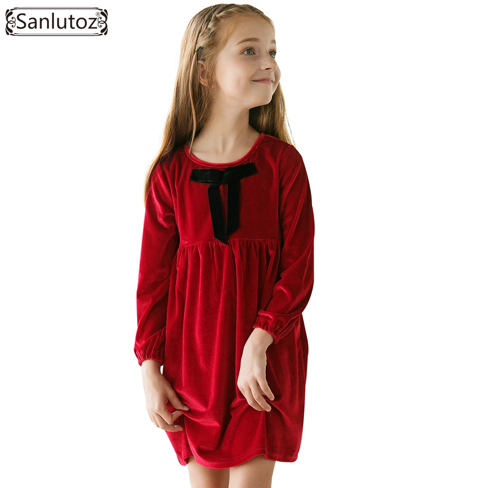 1301 39 De Réductionsanlutoz Hiver Fille Robe Arc Enfants Vêtements Chauds Enfants Robe Enfant En Bas âge Marque 2017 Rouge Noël Costume Fête De