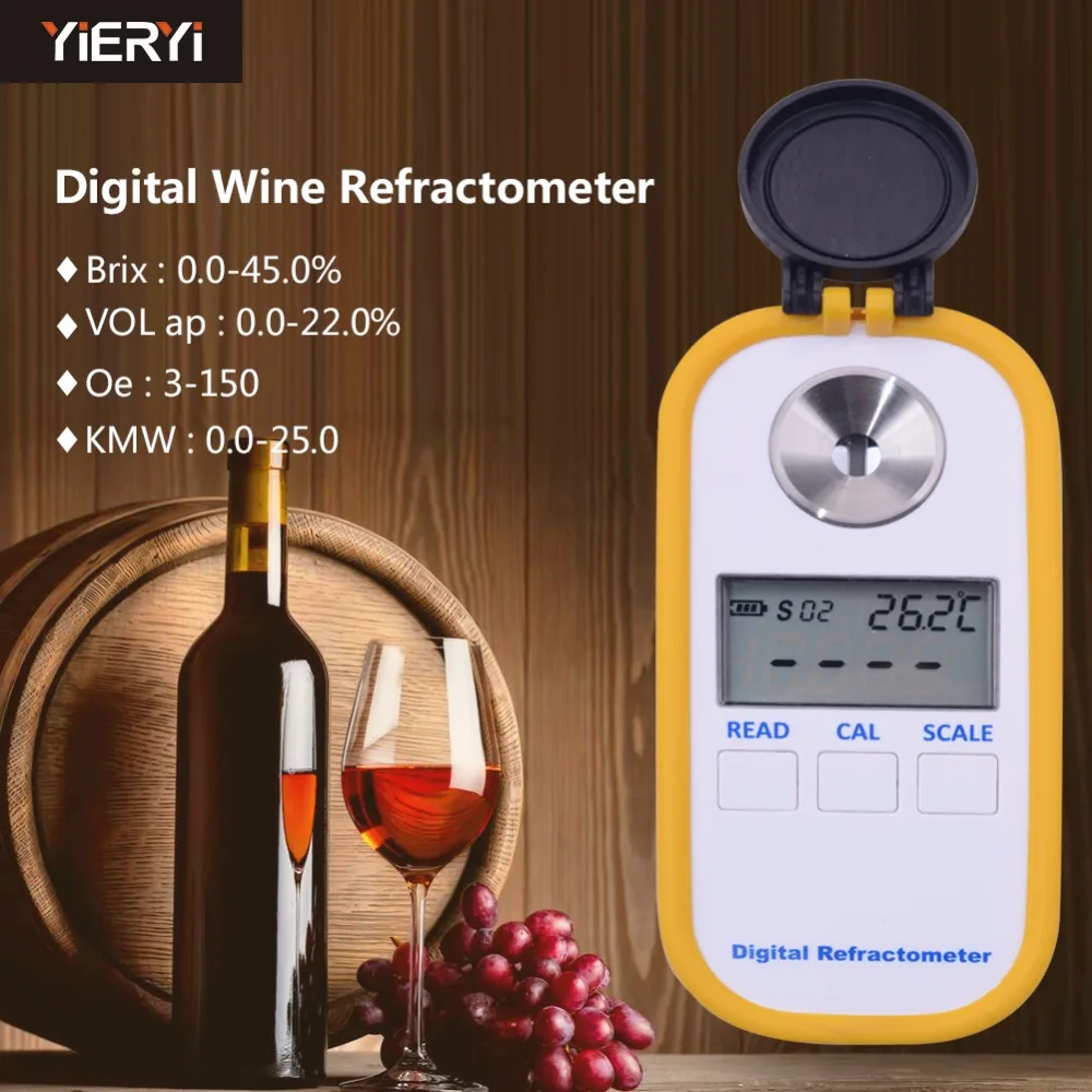 

yieryi DR-401 Brix: 0-45% VOL: 0%-22.0% Oe: 0-140 KMW: 0-25 Wine Digital Refractometer