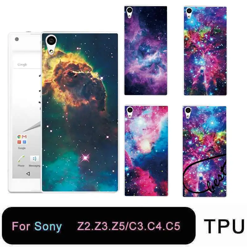 Qmswei ТПУ Ясно Мягкий чехол для телефона Sony Z3 Z2 Z5 Z4 роспись Красочные звездное небо
