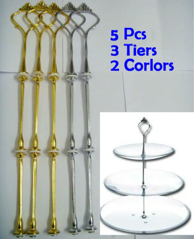 Free shipping Discount 5X Cake Stand Handle 3Tier Silver Crown Fitting
