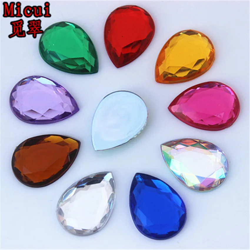 

Micui 50PCS 18*25mm Mix color Crystal Drop Acrylic Rhinestones Appliques Flat Back Crystal Stones Crafts Decorations ZZ715