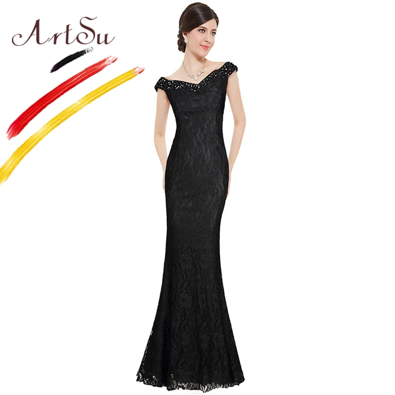 

ArtSu Elegant Floral Lace Dress Off Shoulder Wrap Party Maxi Mermaid Dresses Robe De Soiree Long Women Sequin Beading Prom Gown
