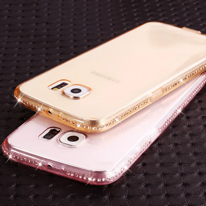 Soft Transparent Diamond Phone Cases For Samsung Galaxy S6 S7 Edge 2017 A3 A5 A7 A8 J3 J5 J7 Note 4 5 TPU Gel Cell Back Cover |