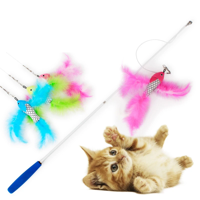 New Products Pet Cat Toy Feather Plastic Ball Funny Cat Stick Flying