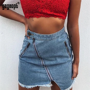 

Gagaopt Denim Skirt High Waist Mini Skirts Women 2019 New Arrivals Pockets Blue Jean Skirt Style Jeans