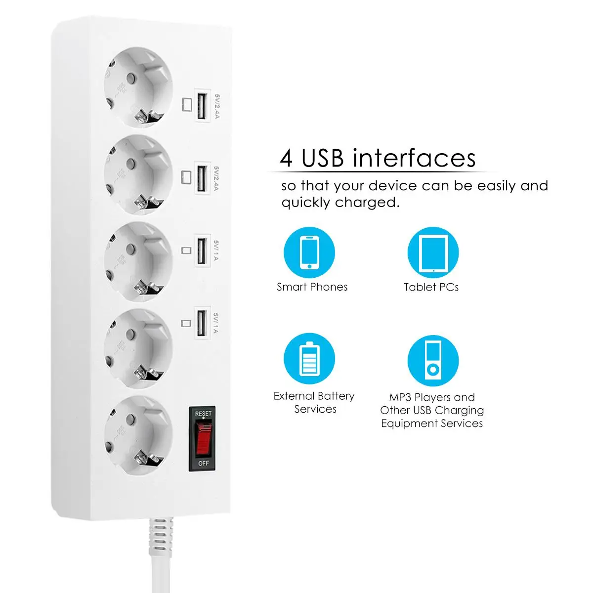 LEORY 5 розетка 4 USB AC розетки ЕС полосы питания быстрое зарядное устройство с быстрой зарядки порты USB3.0 с 1,8 м удлинитель