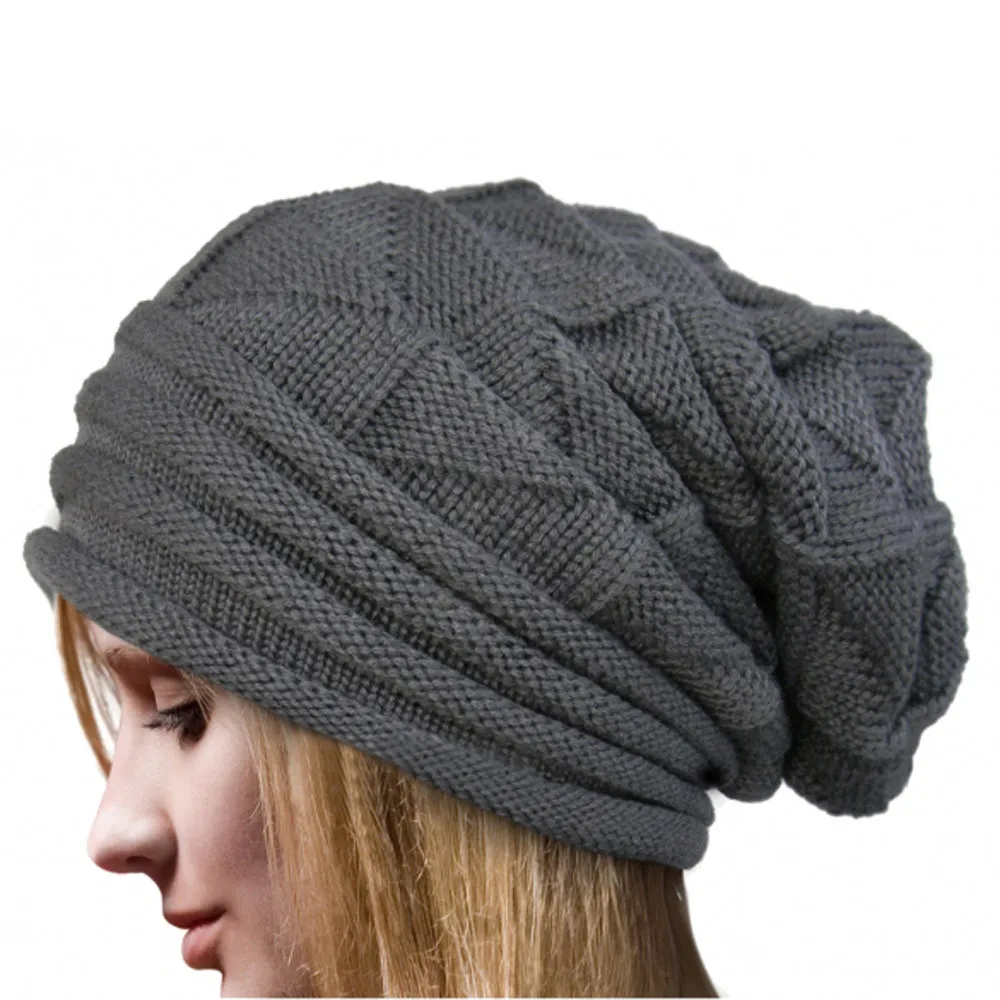 Feitong Women Winter Warm Hats Knit Turban Twist Hair Wrap Solid Casual Skullies& Beanies Hat Cap Knit Turban - Цвет: Серый