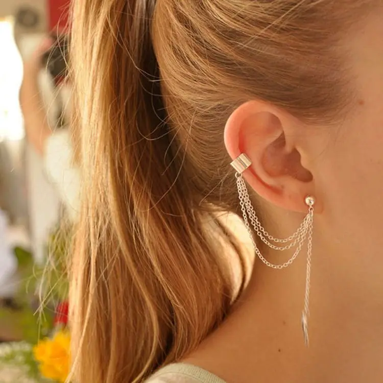 

Earcuff Aretes New Arrival Fashion Accessories Aesthetic Tassel Leaves Earrings Earring Female Clip Ear Ring One Piece Pendant