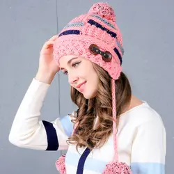 2018 зимние шапки для Для женщин шапка помпоном модные береты Для женщин осень меховые шапки вязаные шапочки шапка из толстой пряжи с