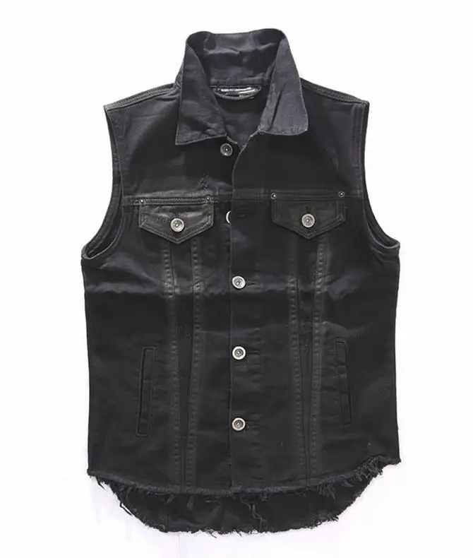 Men's Motorcycle Vest Personality Fashion Skull Print Sleeveless Coat Punk Rock Cowboy Hip Hop Biker Denim Vests Black S-2XL