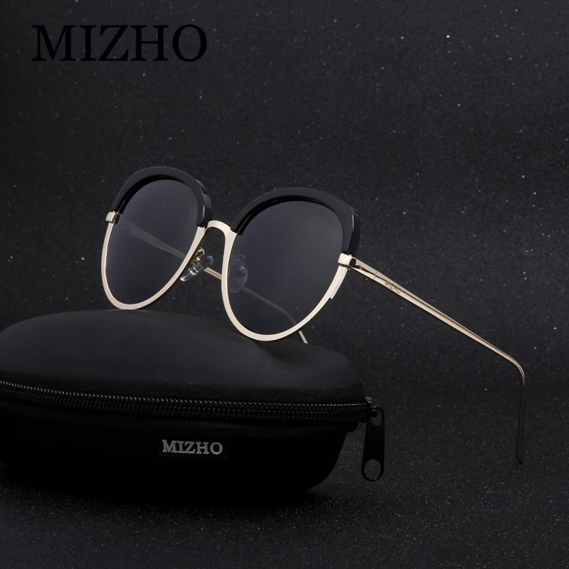 MIZHO бренд Future медные Металлические поляризованные солнцезащитные очки для женщин Кошачий глаз Зеркальные розовые UV400 овальные очки женские солнцезащитные очки прозрачные визуальные