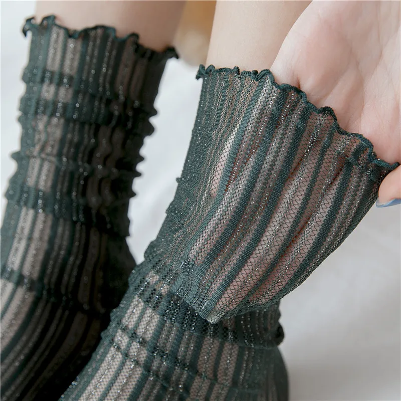 SP& CITY 3 пар/компл. прозрачные блестящие Для женщин с полосатым узором носки до лодыжки из тонкой художественной женские сложите выдалбливают Женский ролл дешевые носки