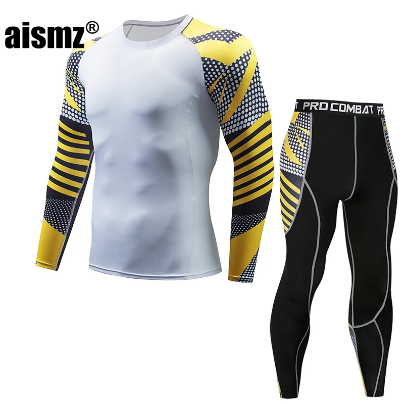 mens silk long underwear Aismz Men Thermal Underwear Sets New arrive Print Compression Fleece Sweat Quick Drying Thermo Underwear Men Clothing Long Johns wool long underwear Long Johns