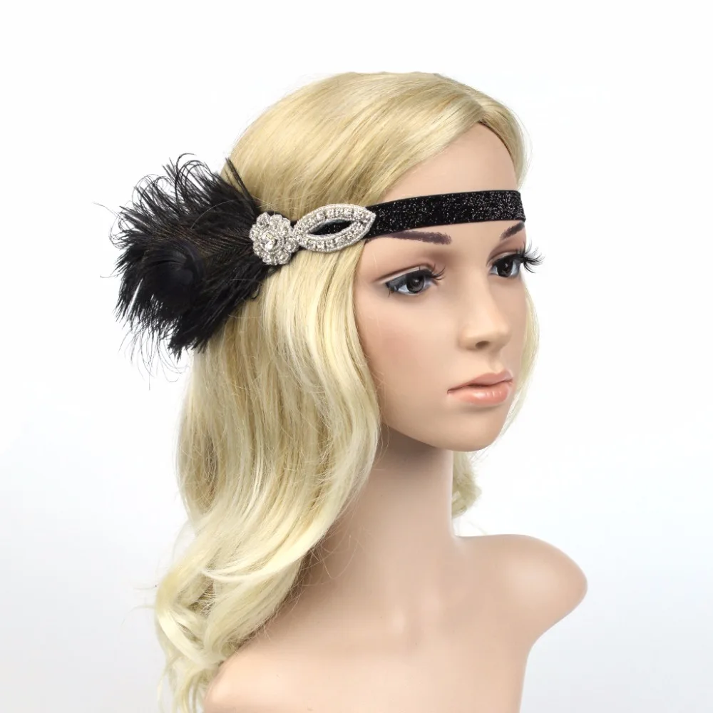 1920s Хлопушка Гэтсби вечерние ободок с перьями павлина 20s блестками алмаз Showgirl головной убор ручной работы лента для волос
