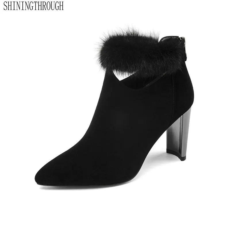 

Genuine Leather New Women Ankle Snow Boots Autumn Winter Warm High Heels Shoes Woman Zipper Fashion Elegant Ladies Shoes