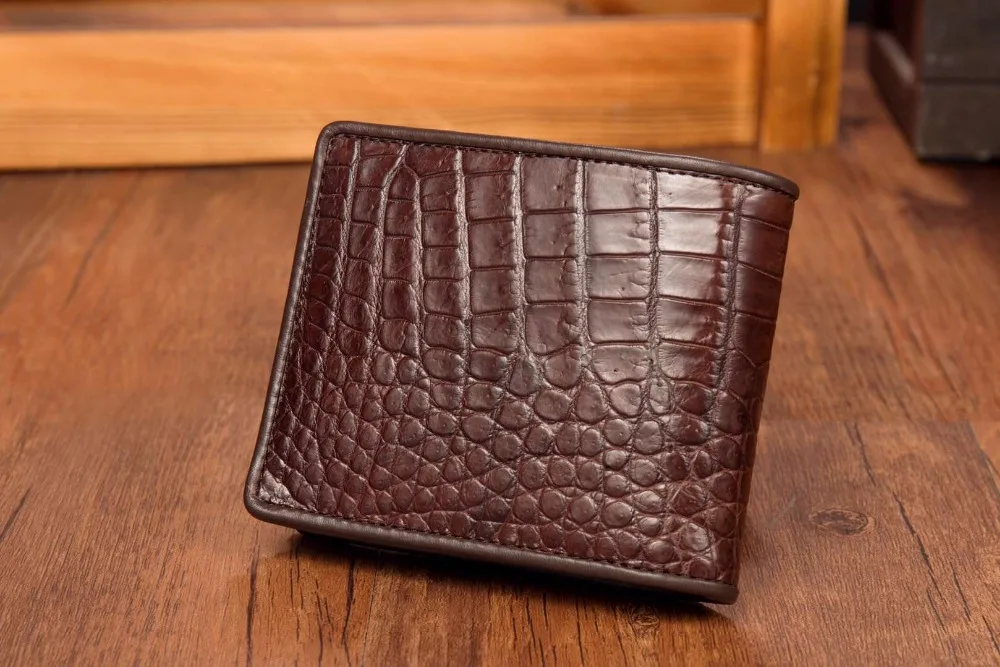 Настоящий роскошный качественный мужской кошелек из натуральной крокодиловой кожи, кожаный бумажник, держатель для карт, черный, коричневый цвет