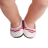43 cm baby dolls shoes new born white PU casual shoes red stripe loafers Baby toys fit American 18 inch Girls doll g2
