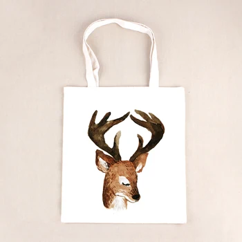 

High Quality Cotton Canvas Animals Deer Cartoon 3D Print Bags Storage Bag Shoulder Handbags For Women Zipper Tote Bag BB244