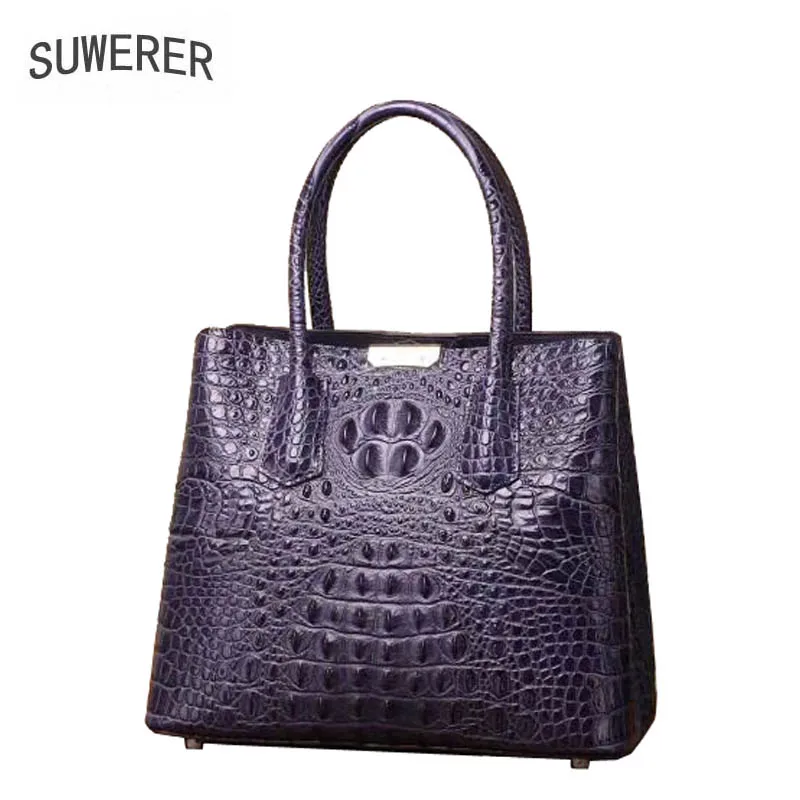 

SUWERER 2019 New Women Genuine Leather bags Fashion luxury Crocodile pattern handbags designer women tote leather handbag