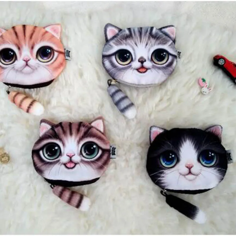 

new handbag girl key bag coin purses wallet ladies 3D printing cats fashion cute small zipper bag for women card holder DL2298