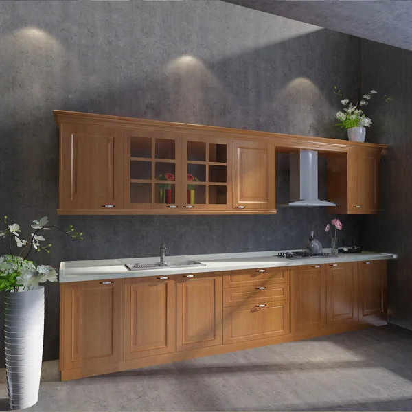 Ready to ensamblar madera maciza PVC gabinetes de cocina modulares en
