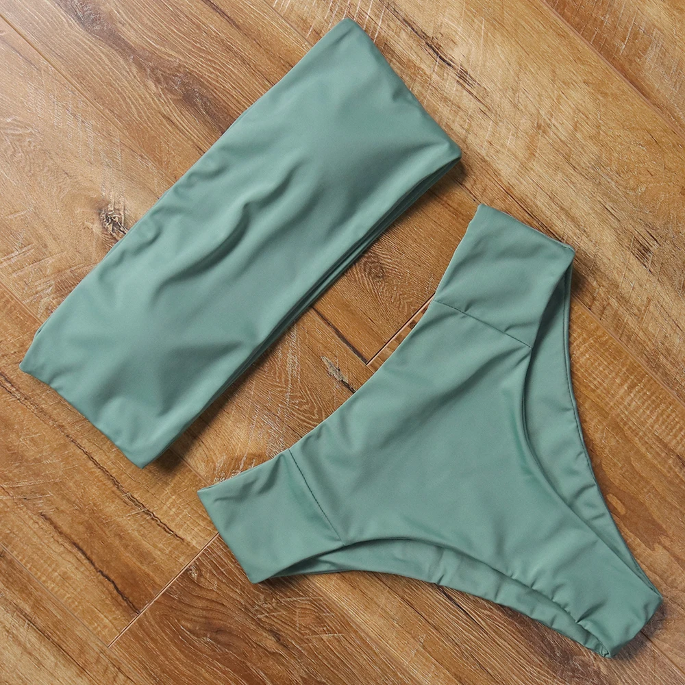 High Waist Bikini Set 2018 Bandeau Swimsuit Strapless Swimwear Women Solid Bikinis Push Up Women's Swimming Suit Bathing Suit