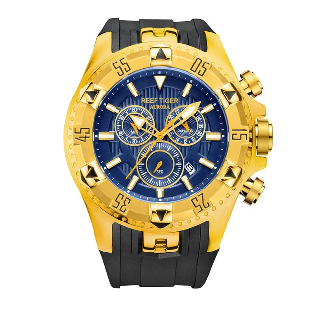 Reef Tiger брендовые Многофункциональные часы Мужские Кварцевые Спортивные Светящиеся мужские s часы Роскошные резиновые водонепроницаемые хронограф reloj hombre - Цвет: RGA303-YGL
