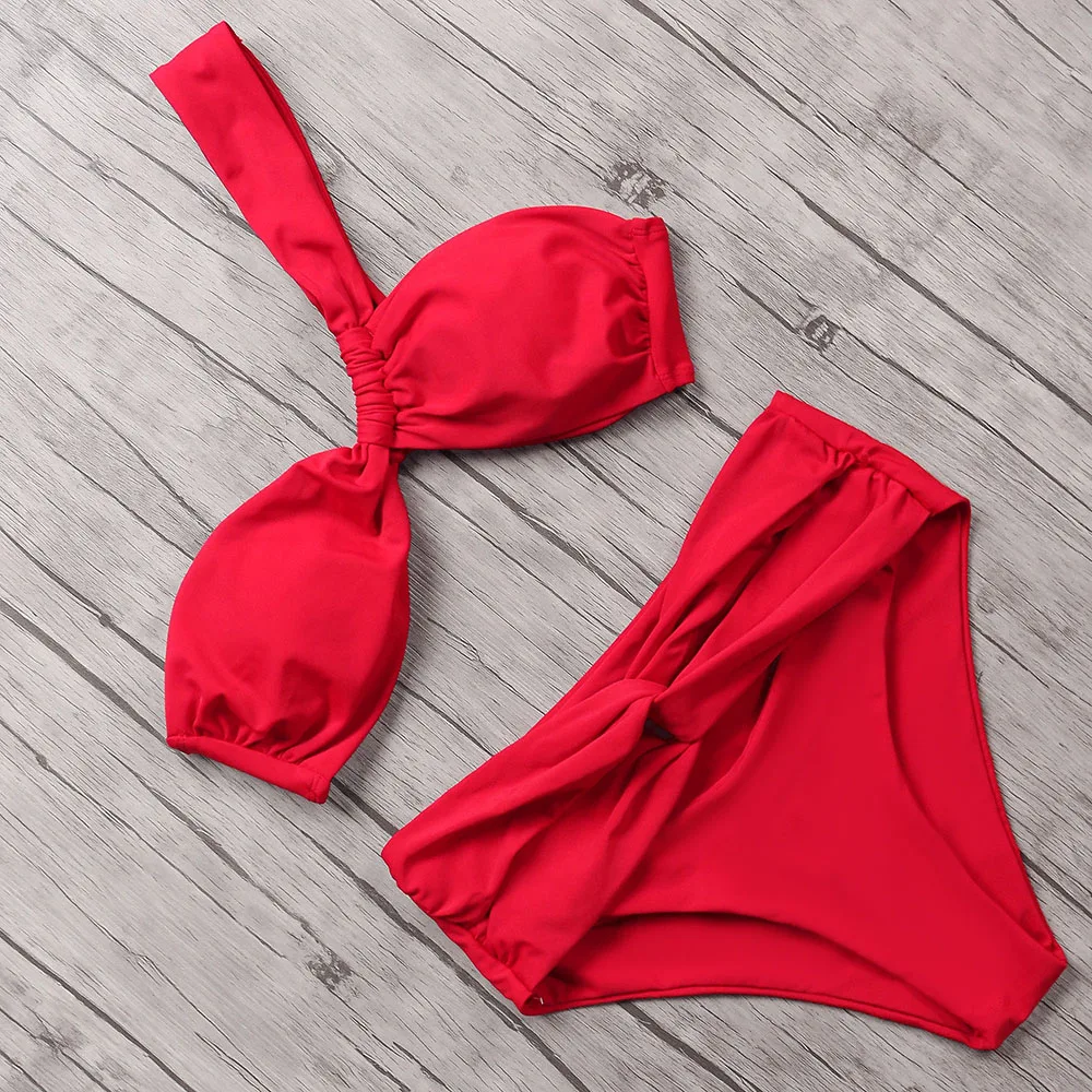 

Single Shoulder Bikini 2019 New Sexy Solid Swimsuit Female Brazilian Bathing Suit Maillot De Bain Swimwear Women High Waist