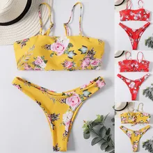 Бикини, купальный костюм, женский сексуальный комплект бикини с принтом подсолнуха, женский купальник с подкладкой