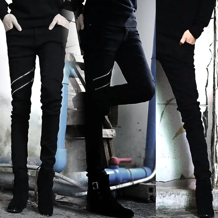 free shipping mid black personality men clothing jeans for