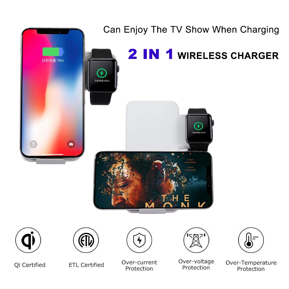 Беспроводное зарядное устройство 2 в 1 для iPhone XS XR X 8 Plus 10 Вт док станция Qi быстрой