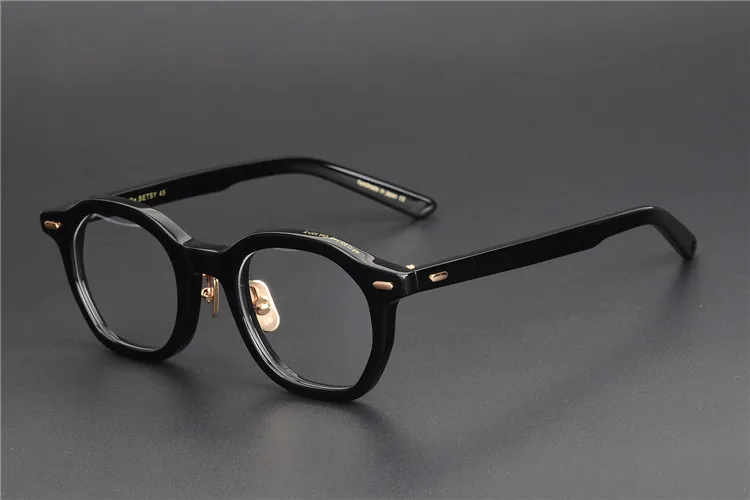Высокое качество ацетат Досуг Бизнес Стиль очки для мужчин Ретро Винтаж рецепт очки для женщин оптическая оправа многоугольник - Цвет оправы: black