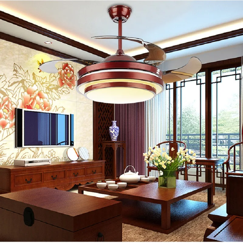 

Modern 24Wx2 bicolor 36" Ceiling Fan Ventilador De Teto Remote Control With Light Invisiable LED Folding Ceiling Fan Dining Room