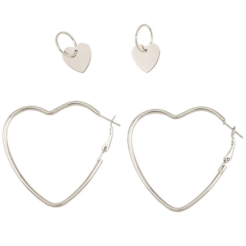 

4Pcs/Set Women Stylish Peach Heart Earring Metal Silver Color Plating Ornaments Simple Dangle Earrings Hot Sale