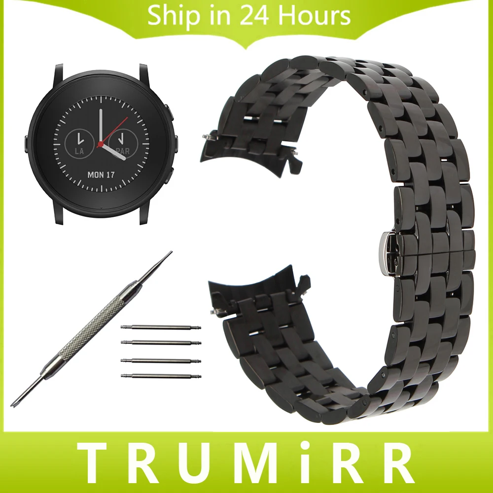 

Curved End Stainless Steel Watchband for Pebble Time Round 20mm Huawei Watch 2 Butterfly Buckle Band Wrist Strap Bracelet Black