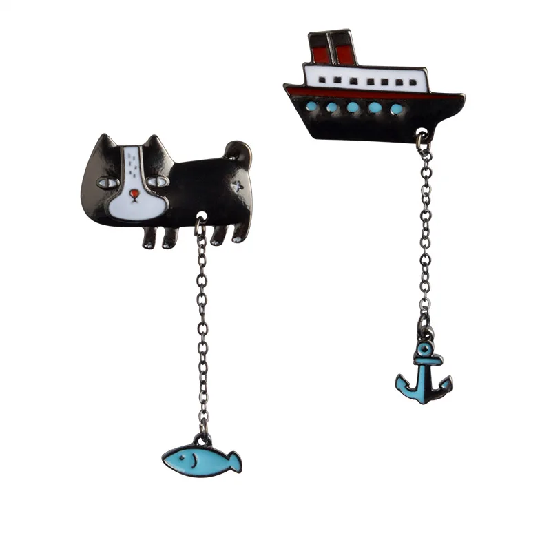 

Cute Black Kitten Small Fish Ship Brooch Collar Pin Exquisite Alloy Brooch Pins Jewelry For Women Girls Gift Pin and Brooch