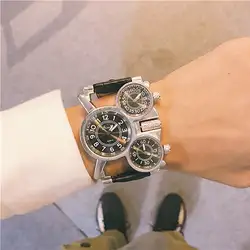 Мужские Часы лучший бренд класса люкс Военное Дело Кварцевые часы Уникальный 3 маленькие циферблаты кожаный ремешок мужской наручные часы