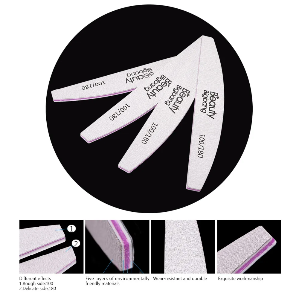 BeautyBigBang пилка для ногтей 100/180 брусок для шлифовки блок педикюр Полировка маникюра Лаки инструменты Professional ноготь двусторонний маникюрный