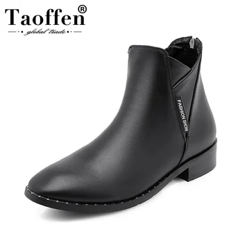 

Taoffen Office Ladies Hot Sale Sexy New Arrival Ankle Boots Daily Flats Boots Slip On Zipper Shoes Woman Footwear Size 32-43